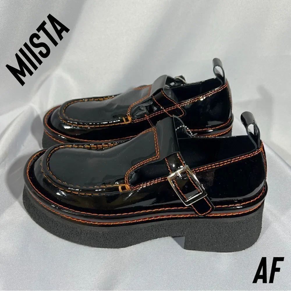 MIISTA CATHY PLATFORM MARY JANE LOAFERS BLACK PATENT LEATHER NEW SIZE 38